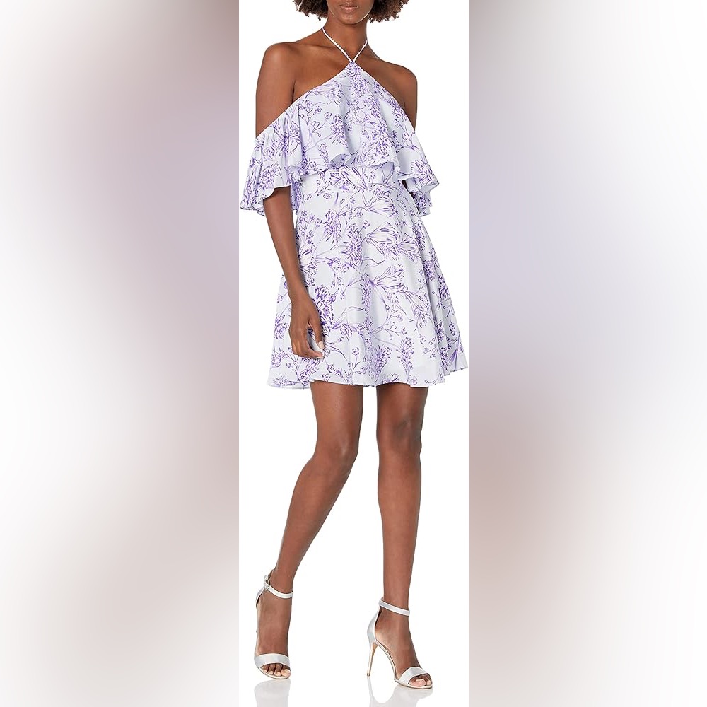 New Amanda Uprichard Silk Floral Mini Dress | Halter Ruffle Cold Shoulder M